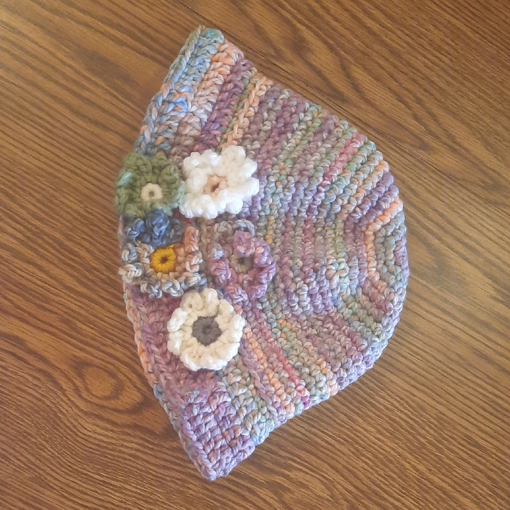Multicolor Crochet Bucket Hat with Floral Accents